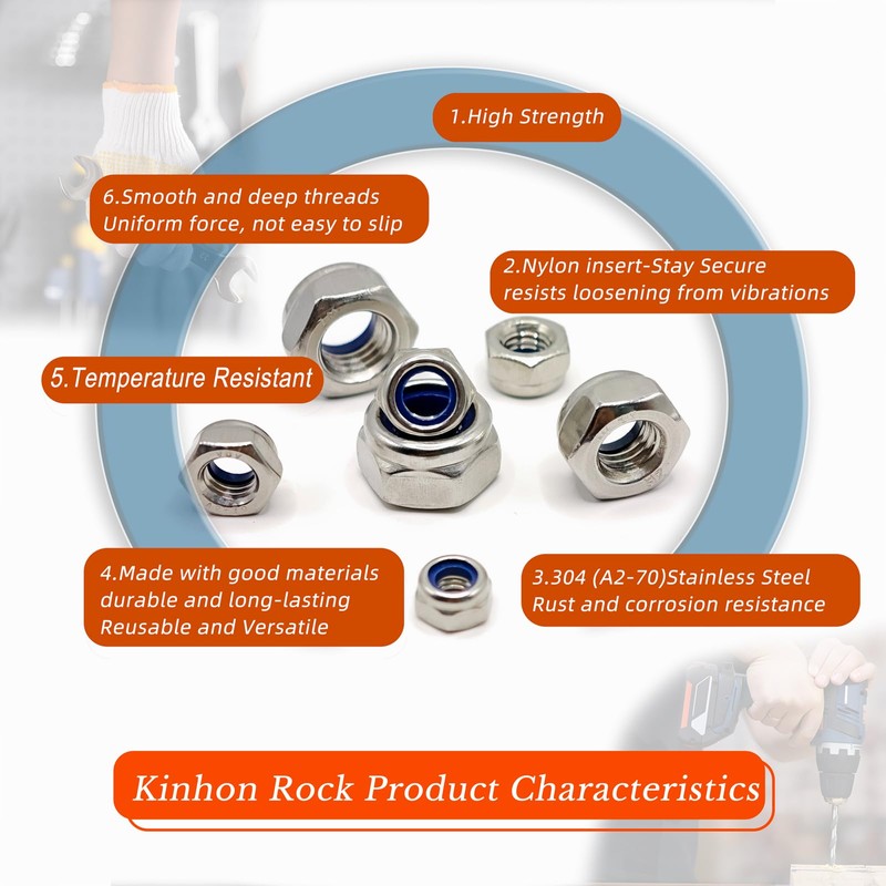 Kinhon Rock 401pcs Metric Nylon Insert Lock Nuts Assortment Set