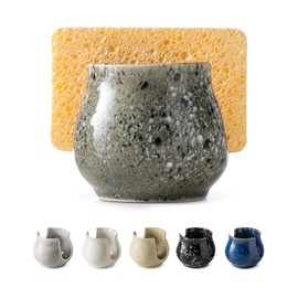 Zoeeker Sink Sponge Holder, Ceramic Kitchen Sponge Holder Sink Caddy Organizer Sponge Tray for Kitchen Sink Suction, Bathroom, Brush, Special Gray