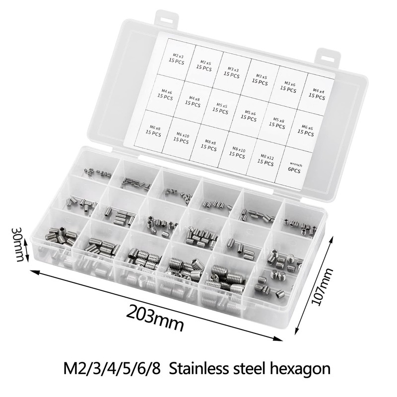 261PCS Hex Allen Head Socket Set Screw, KWOKWEI Grub Screw