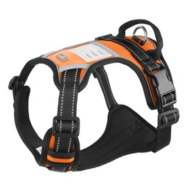 PenSeepet Dog Harness No Pull Dog Harness with 2 Leash Clips,Reflective No-Choke Adjustable Soft Padded Vest Oxford Vest and Easy Control Handle,Information Cards for Large Dogs Orange,L