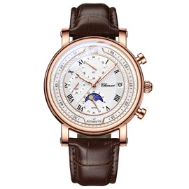 JewelryWe Herrenuhr Echtleder Chronograph Uhr: 30 Wasserdicht Analog Quarz Armbanduhr Herren Braun Lederarmband Leuchtende Uhren mit Kalender, Stoppuhr, Leuchtzeiger, Sonnen- & Mondanzeige