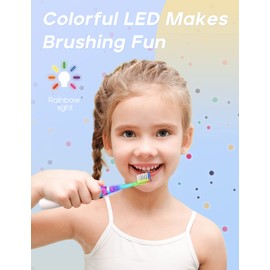 SEAGO Kids Electric Toothbrush with 2 Mins Brushing Timer and 4 Replacement Bursh Heads, Rainbow LED Light Make Brushing Fun, Blue Color Boys Battery Powerd Toothbrush for 4-12 Years Old，SG-977
