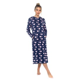 INSIGNIA Ladies Jersey Hooded Lounger Nightdress Nightie Long Sleeve (Navy, 20-22)