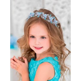 IYOU Blumenmädchen Stirnband Blau Blumen Prinzessin Kristall Kommunion Braut Hochzeit Haarschmuck für Mädchen