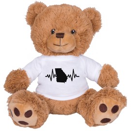 TeesAndTankYou Heartbeat Georgia Bear: 8 Inch Brown Teddy Bear Stuffed Animal with White Shirt