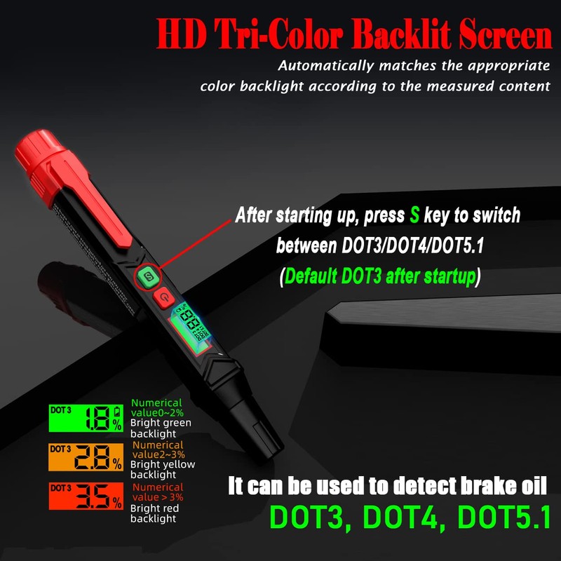 Brake Fluid Tester Pen, Automotive Brake Fluid Moisture Tester, Vehicle
