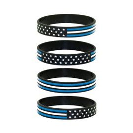 Great 1 Thin White Line American Flag Silicone Stretchable Bracelet 4-Pack - Paramedic, EMT, EMS
