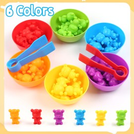 UNIQUE KIDS Counting Matching Game with Sorting Cups, Color Classification and Sensory Training Educational Learning Toys Set Gift for Toddlers Preschool Ages 3 Years and up (New Stacking Bear)