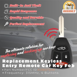 Boxonly Replacement Keyless Entry Remote Car Key Fob KOBDT04A 315MHz for Chrysler 300 Aspen for Dodge Avenger Charger Magnum Durango for Jeep Grand Cherokee Commander 4-Button