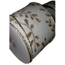 Unbranded 2.5 inch x 10 yards, Ivory/Cream & Gold Wired Ribbon