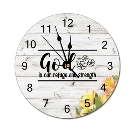 ArogGeld God is Our Refuge and Strength Wooden Clock Bible Verse Christian Religious Quotes Jesus Wall Clock Silent Non Ticking Clock Retro Farmhouse Decor for Living Room Birthday Gift 12Inch