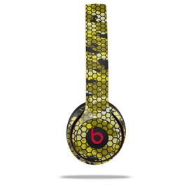 WraptorSkinz Skin Compatible with Beats Solo 4, Solo 3 and Solo 2 Wireless Headphones - HEX Mesh Camo 01 Yellow - Decal Vinyl Wrap (Headphones NOT Included)