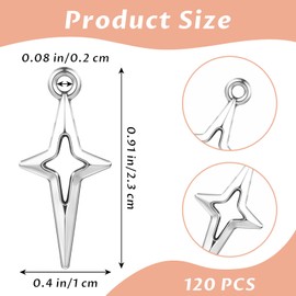 120 Pcs Star Charms For Jewelry Making Silver Star Pendant Charm Mini Jewelry Making Pendants Hollow Four Pointed Star Charms Diy Bracelet Necklace Earrings Craft Supplies Charm Connectors