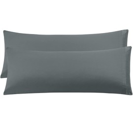 PiccoCasa Bolster Pillow Cases 2 Pack Embroidery Brushed Microfiber Body Pillow Covers Cases Envelop Closure Soft & Breathable for Adults Dark Grey 20"x54" (4ft 6in)