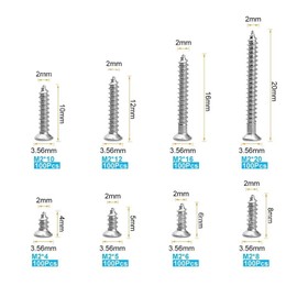 Self Tapping Screws Set, 800 Pcs M2 304 Stainless Steel Countersunk Head 8 Different Length (1)