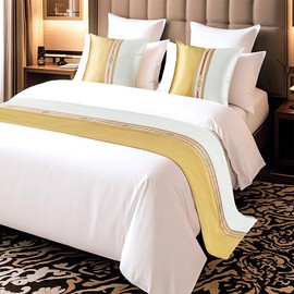 Bed Runner Smooth Comfort Decorative Jacquard Bed Scarf for Home and Hotel King Size Bed Throw Bedroom (Gold, 50x240cm/19.6x94in)