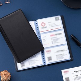 Business Card Book, Business Card Folder, Business Cards Ring Binder, Business Card Album, for Customer Cards, Plastic Cards and Credit Cards, for 300 Cards, 185 mm x 108 mm, Black, Pack of 2