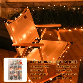 SINAMER Orange Fairy Lights Battery Operated (Included), 8 Modes & Auto timer, 16FT 50Led Mini Twinkle Silver Wire Firefly Starry lights, Waterproof Battery Operated Lights for Party Bedroom Christmas