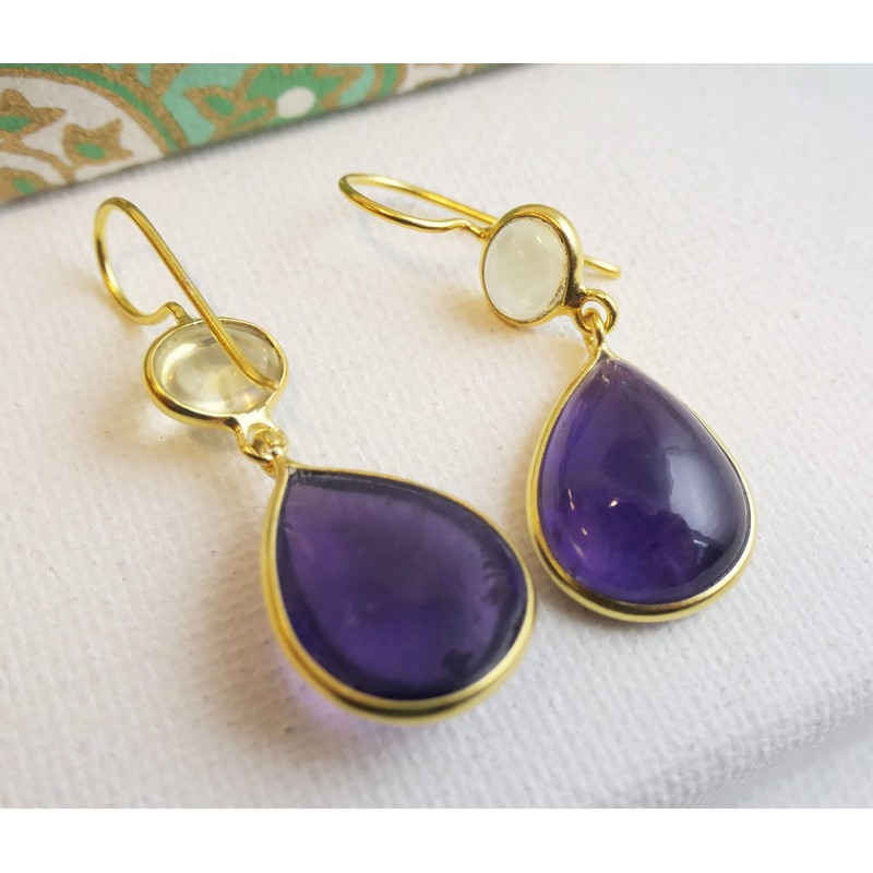 Citrine and Amethyst Gold Plated Sterling Silver Earrings