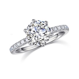 MOOSEA Moissanite Rings for Women - 2ct D Color VVS1 Clarity Lab Created Moissanite Rings Round Cut Solitaire Moissanite Engagement Rings 14K White Gold Vermeil S925 Sterling Silver Rings for Women