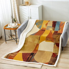 Feelyou Orange Red and Yellow Fleece Throw Blanket Throw 50"x60" Kids Geometric Abstract Plush Blanket for Bed Sofa Couch Boys Girls Teens Modern Luxury Sherpa Blanket Artwork Fuzzy Blanket