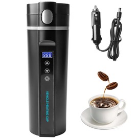 Wasserkocher für Auto, 12V/24V Elektrischer wasserkocher 450ml Fahrzeug Beheizter Wasserkocher Reisewasserkocher Auto Heizbecher mit LCD-Display für Lkw Reise Camping, 75W-100W