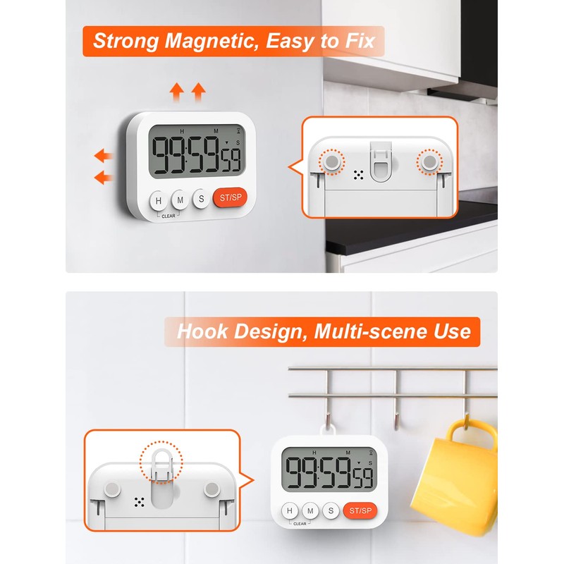 LIORQUE Digital Timer Egg Timer Digital Kitchen Timer with Clock,