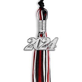 Endea Graduation Mixed Triple Color Tassel with Silver Date Drop (Black/Red/White, 2024)