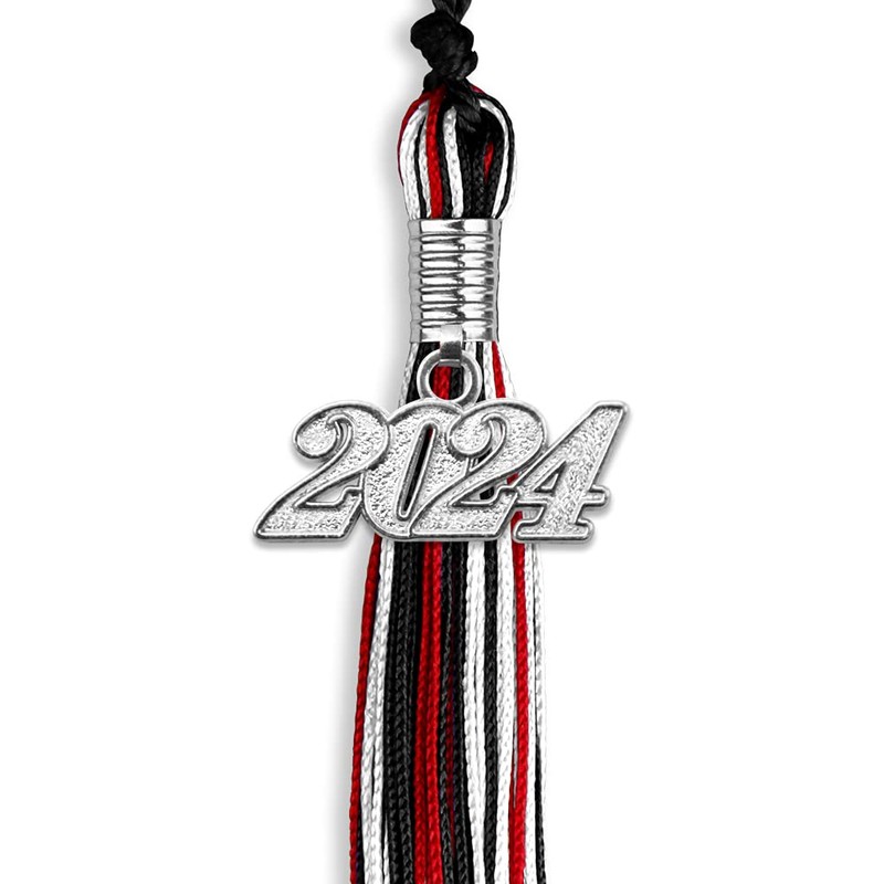 Endea Graduation Mixed Triple Color Tassel with Silver Date Drop