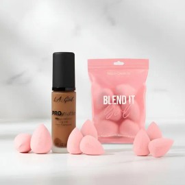 Kit Pro Beauty: Base Pro Matte Tono 83 Nutmeg + Set 6 Esponjas Blend It Girl Rosa