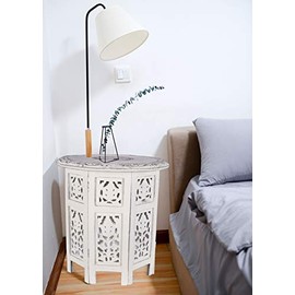 Hand Crafted Solid Wood Accent Table, Side Table, Entryway Table, Wooden End Table, Octagonal Wooden Table - 18 Inch Round Top x 18 Inch High - White