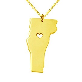 Meiligo 18K Gold Silver Country Map Charm Pendant Vermont State Map Necklace Jewelry (Gold)