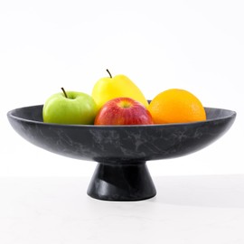 DN DECONATION Fruit Bowl Black Decorative Bowl Made of Resin Round Marble Bowl with Base Decorative Bowl Black as Key Bowl Decorative Tray for Living Room Hallway Kitchen