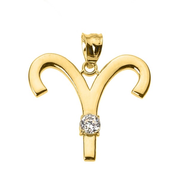 Personalized 10k Yellow Gold White CZ April Birthstone Aries Zodiac