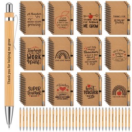 Ctosree Teacher Appreciation Gift Set Motivational Bamboo Pen Teacher Spiral Notebook Inspirational Teacher Pens Teacher Journal Retractable Ballpoint Pen Writing Diary Graduation Gift (60Pcs)