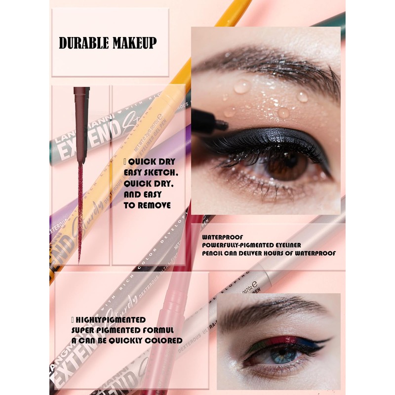 Matte Liquid Eyeliner Pen, Waterproof, Colourful Eyeliner Pen Lasts 24