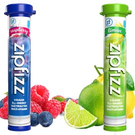 Zip_fizzs Vitamin Energy Hydration Drink Mix, Blue Raspberry Limon Flavors, 30 Count (Split Box), 100% Daily Vitamin C & B12, Caffeine from Natural Sources, Zero Sugar, Low Calorie