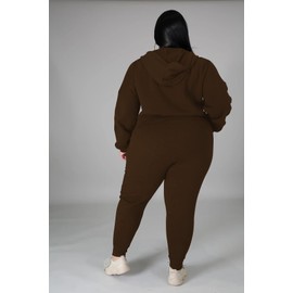 YeGine Womens Plus Size Two Piece Outfits Sweatsuits Casual Long Sleeve Set With Pockets Brown 3XL