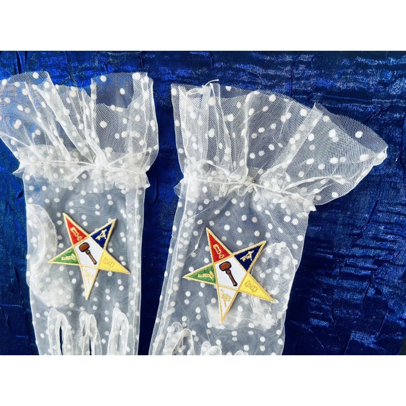 Eastern Star Worthy Matron OES White Mesh gloves with White