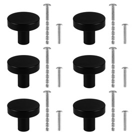 CVIUYO 6 Pcs 30mm Round Cabinet Knobs, Black Drawer Knobs, Door Kitchen Hardware Cupboard Handles, Stainless Steel Single Hole Kitchen Door Knobs with Screws for Home Decorating, Cupboard, Wardrobe