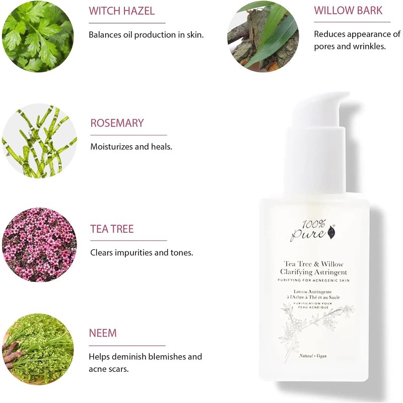 100% Pure Tea Tree & Willow Clarifying Astringent
