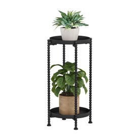 YINMIT Plant Stand Indoor Outdoor, 2 Tier Metal Plant Stand, Metal Spindle Poles Plant Stands Outdoor, Corner Flower Pot Stand, Plant Tables Indoor for Patio Garden Balcony Living Room Black
