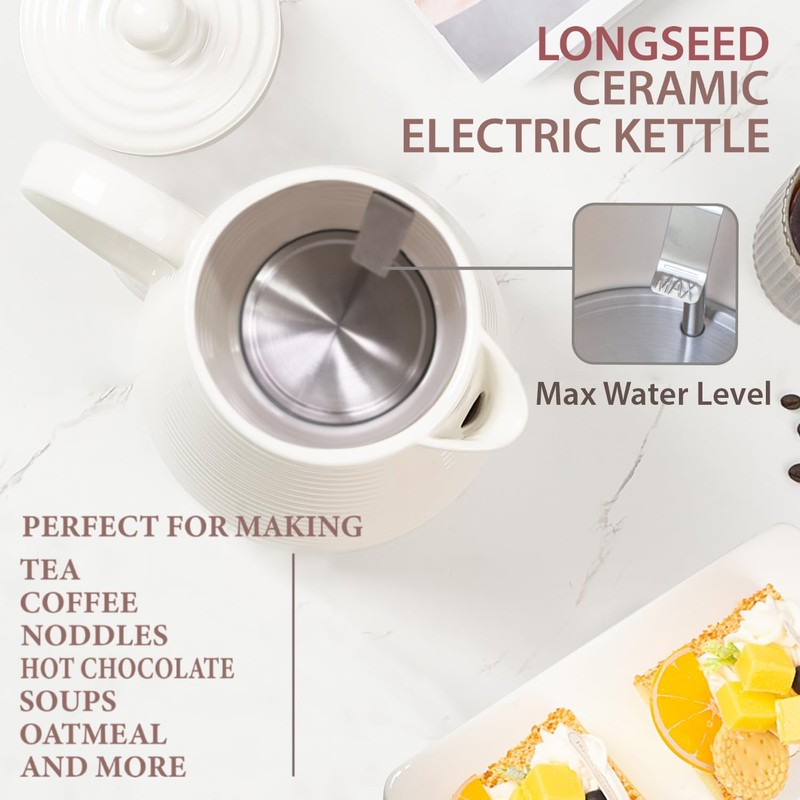 1.26 Quarts Ceramic Electric Kettle with Infuser & Cups Kit,