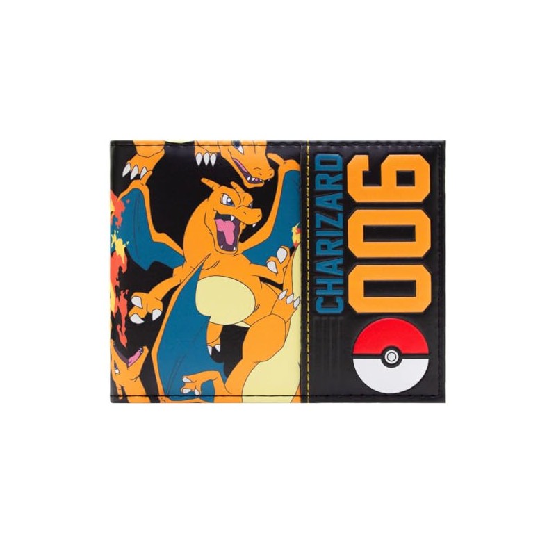Flaming Fire Charizard 006 Pokeball Wallet Bi-Fold ID & Card