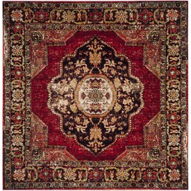 SAFAVIEH Vintage Hamadan Collection VTH219A Oriental Traditional Persian Non-Shedding Living Room Bedroom Area Rug, 5'3" x 5'3" Square, Red / Multi