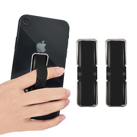 Ainkou 2 x Finger Loop Phone Holder Non-Slip Elastic Phone Grip Holder Finger Loop with Stand for Smartphones - Black