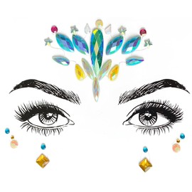 SHINEYES 6 Pcs Women Mermaid Face Gems Glitter, Rhinestone Rave Face Body Jewels Festival,Crystals Face Stickers, Eyes Face Body Temporary Tattoos