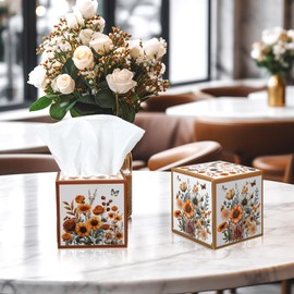 Fourluoo 12 Pack Fall Wildflower Floral Facial Tissues Cube Boxes 600 Sheets 3 Ply Autumn Small Flower Square Face Tissues Bulk for Thanksgiving Day Car Bedroom Party Supplies