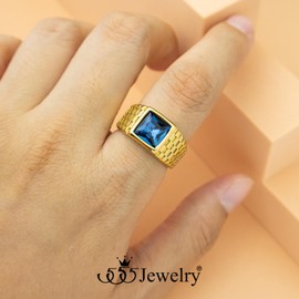 555Jewelry Stainless Steel Blue Onyx Mens Ring Square Onyx Ring Mens Signet Ring Pinky Ring for Men Thumb Ring Band for Dad Father Jewelry Gift for Him | Gold | US Size 8