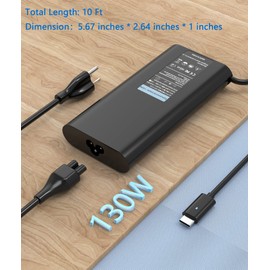 Nivjuky 130W USB C Business Laptop Charger Compatible with Dell Inspiron 16 Plus 7640 7630 7620 2-in-1 Slim AC Power Supply Type C Adapter Cord